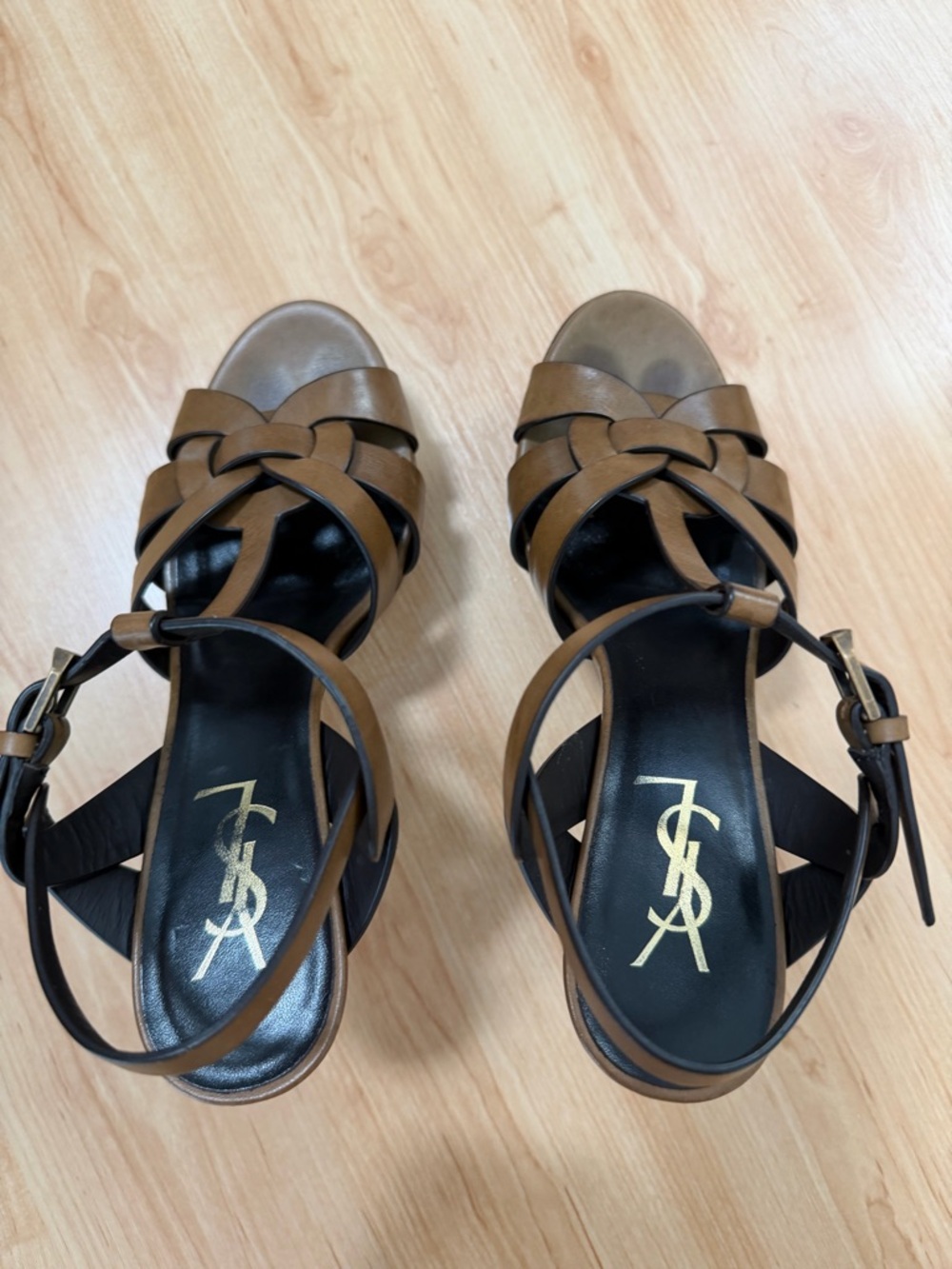 Yves Saint Laurent Brown Tribute  Braided Leather Ankle-Strap Sandals